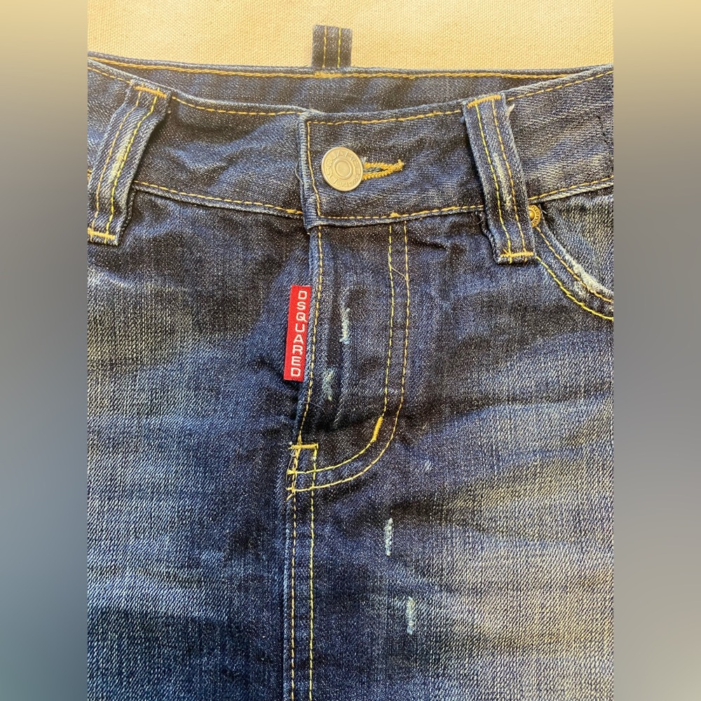 Dsquared2 Distressed Dark Wash Denim Mini Skirt Embroidered High Waist Y2K - Picture 4 of 9